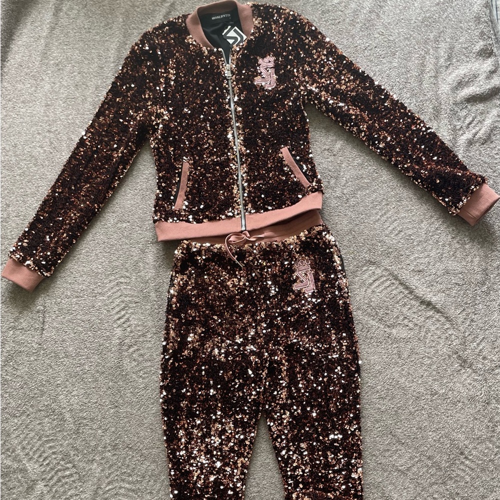 Designer Shane Justin sequin fabric two piece set
